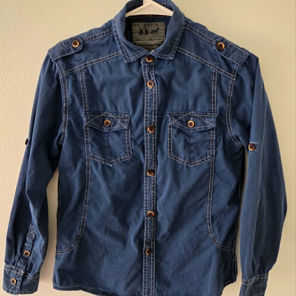 Rebel Blue Denim Button-Up Shirt Size 12-14 months